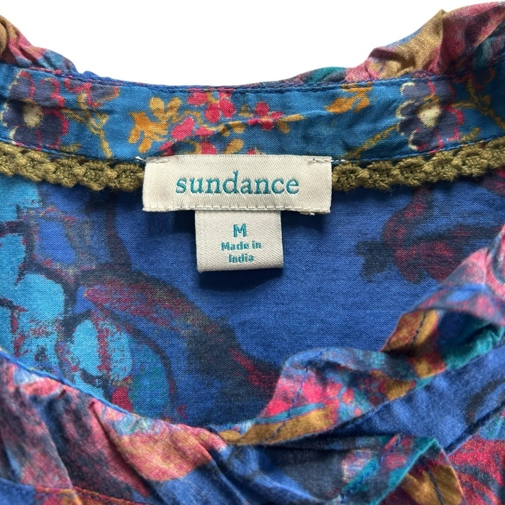 Sundance Sz M Abstract Floral Blouse Boho Western Ruffle Collar Cotton Button Up - Picture 5 of 11